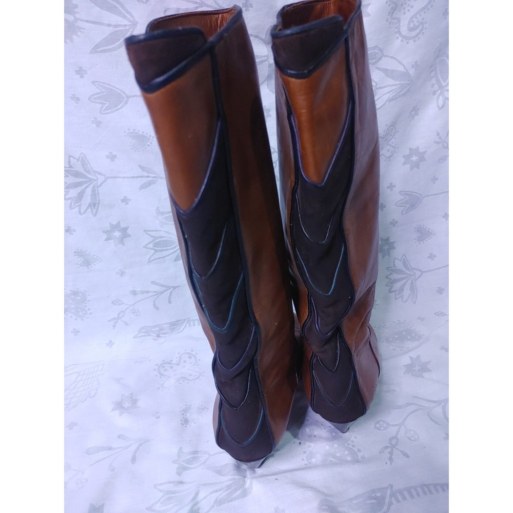 Leather Boots Vero Cuoio Women's Mid Calf Brown Made In Italy Sz 8.5. 2" Heel - Picture 10 of 11